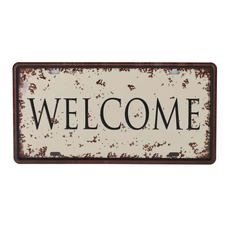 Text Signs Welcome Love Family Warm-Hearted Word Metal Plate Car License Tin Sign Wall Pin Up Tin Sign Retro Craft Iron Painting