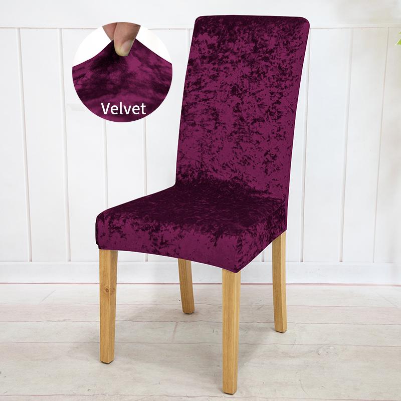 Universal Elastic Velvet Dining Chair Cover Slipcover for Kitchen Wedding Banquet Hotel Seat Protection