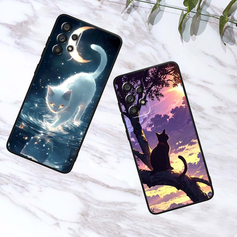 Мультяшный Милый Кот Для Samsung A73 A72 A71 A55 A54 A53 A52 A51 A13 A22 A16 A15 A12 A14 A26 A07 5G Черный Чехол для Телефона