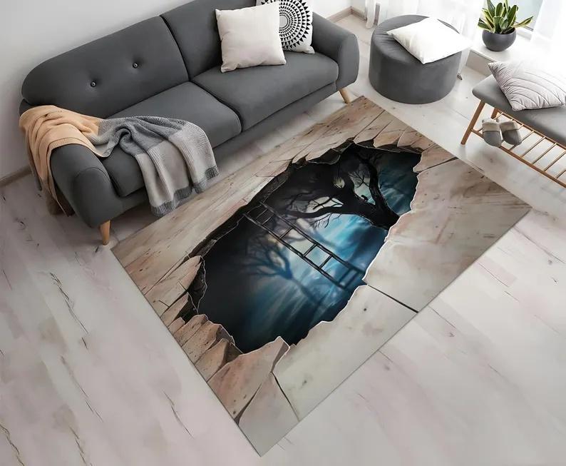 3D Трещина Земли Водная Пещера Спасательный Дизайн Ковер Нескользящий Машинная Стирка Ковер Мода Спальня Гостиная Пляжный Стиль Напольный Коврик