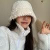 Korean Version of Women's Autumn and Winter Versatile Fluffy White Fisherman's Hat Showing Face and Small Winter Warm Ear Protection Hat