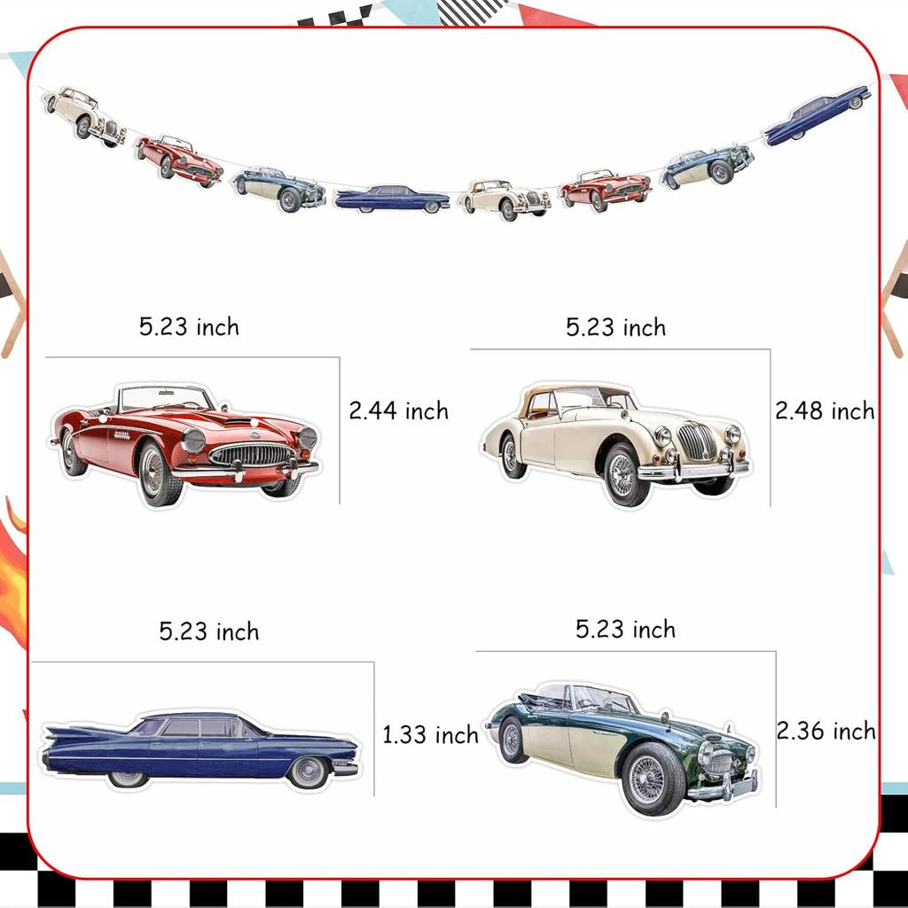 Classic Car Birthday Banner Vintage Classic Car Garland 90s Cars Birthday Decorations Convertible Vintage Cars Theme Banner Garlands Party Decor for