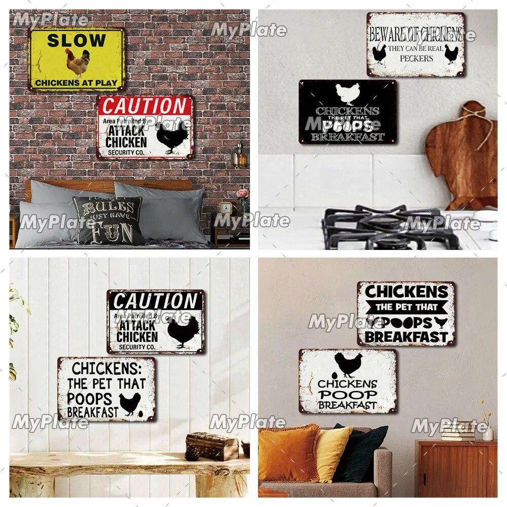 Vintage Chickens Slow Metal Sign Tin Sign Decoration Plaque Home Wall Decor Bar Sign Home Decor Poster Drop Shipping