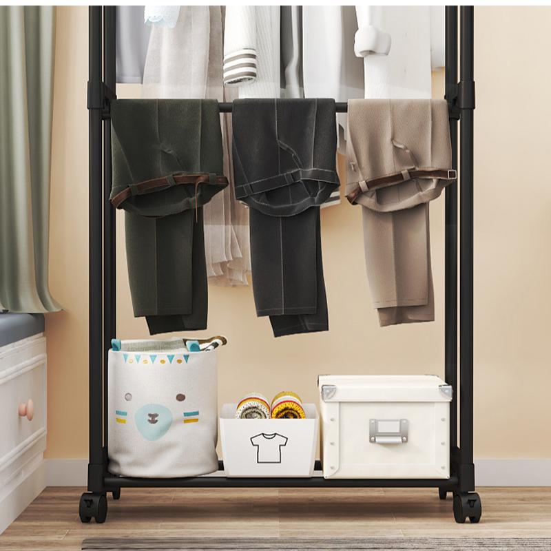 Movable Coat Rack Bedroom Clothes Hanger Pulley Shelf Clothes Storage Racks Simple Assembly Wardrobe Hat Clothes Organizer