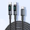 2pcs USB Type C Cable 100W/5A PD Compatible Type-C To Fast Charging Output Screen Display Nylon Knitting Type C Charging Cable iPhone 15/15 Pro/15