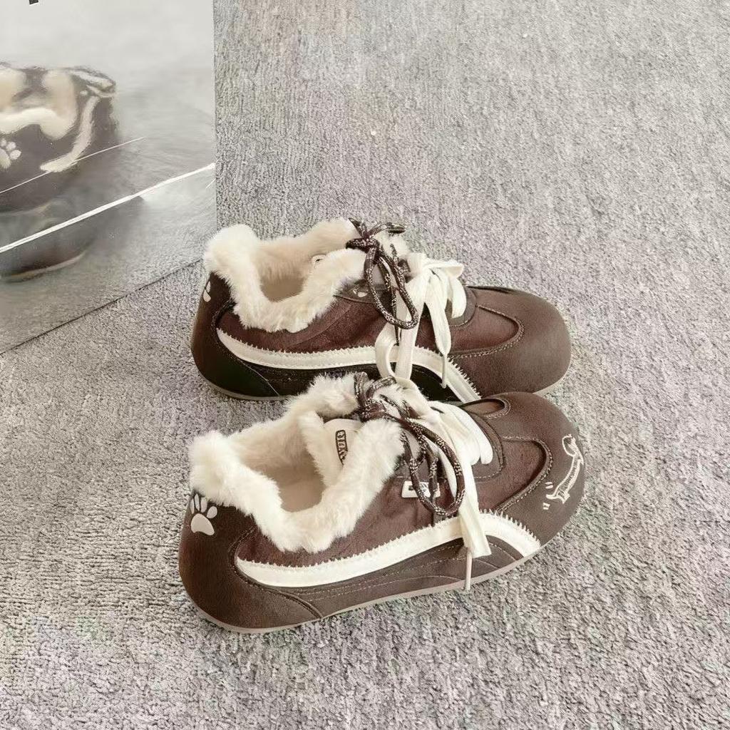 Round head two cotton shoes velvet cotton shoes German training shoes winter new retro thermal board shoes