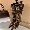 Осенью и зимой 2024 года на подиуме будут модные туфли с острым носком и тонким каблуком, леопардовый принт, но сапоги до колена, высокие сапоги, женские сапоги, высокие
