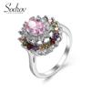 SODROV Boho Style Mixed Color Frosted Zircon Flower Jewelry Ring for Women