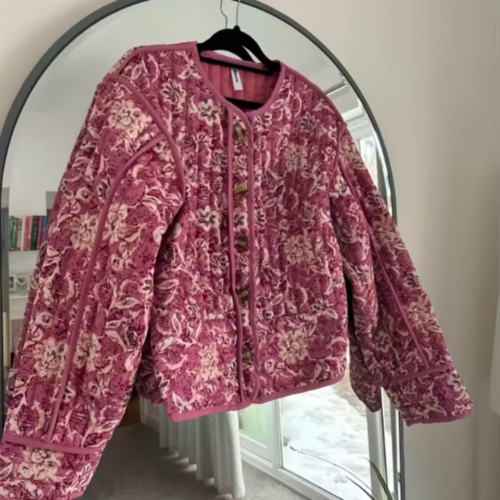 VAYLA Шикарные женские хлопковые куртки с цветочным принтом Элегантные однобортные куртки с воротником-стойкой Повседневные пальто Осень Зима Женская стеганая верхняя одежда