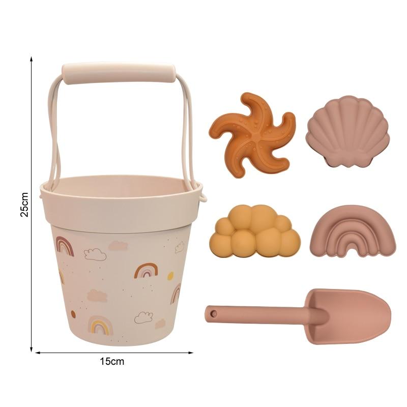6 шт., силиконовое ведро с песком, набор игрушек, мягкая милая модель животного, мини-лопатки для копания песка, наборы, детские пляжные игрушки для игр с песком и водой