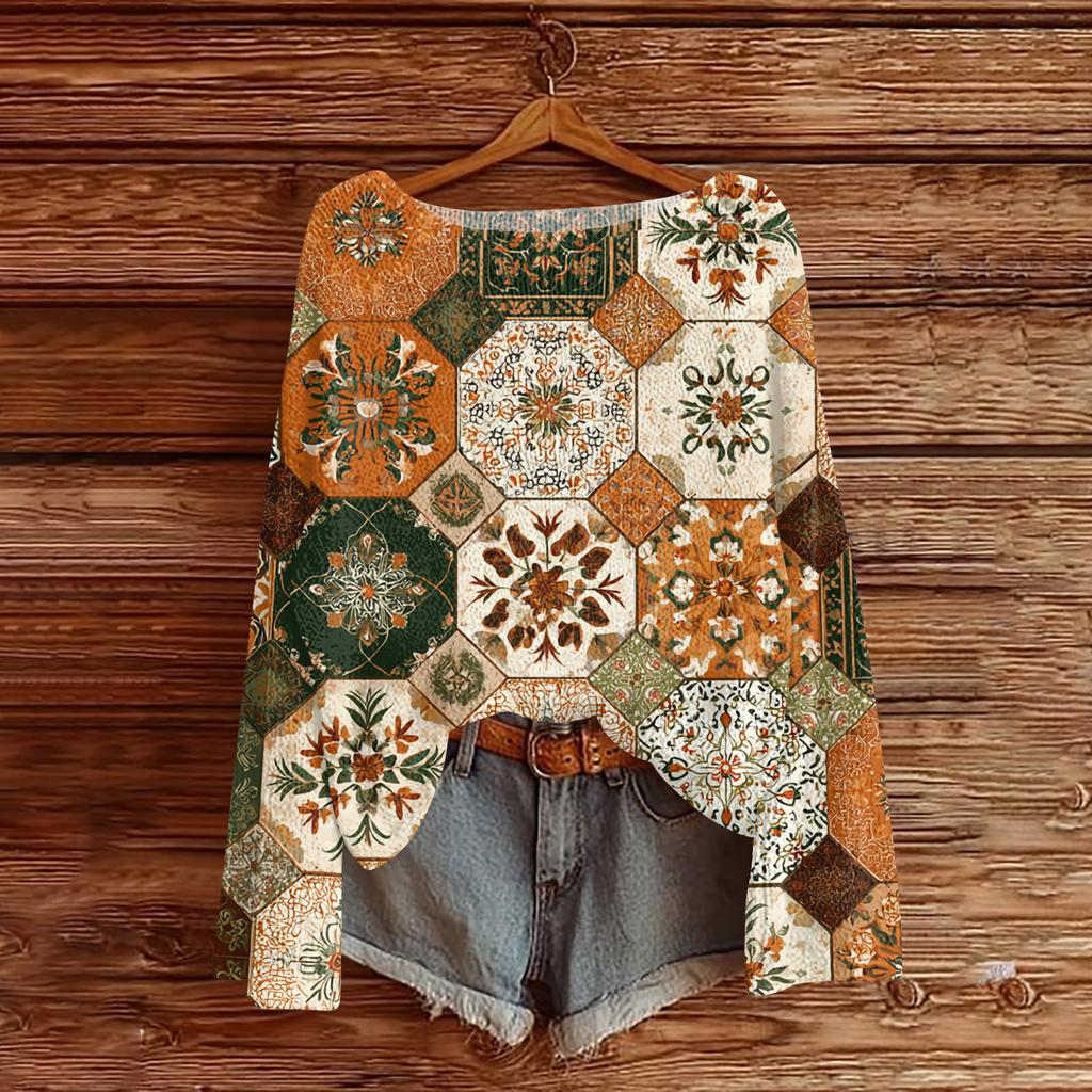 Женский легкий свитер повседневный с длинным рукавом вязаный винтажный с цветочным принтом пуловер