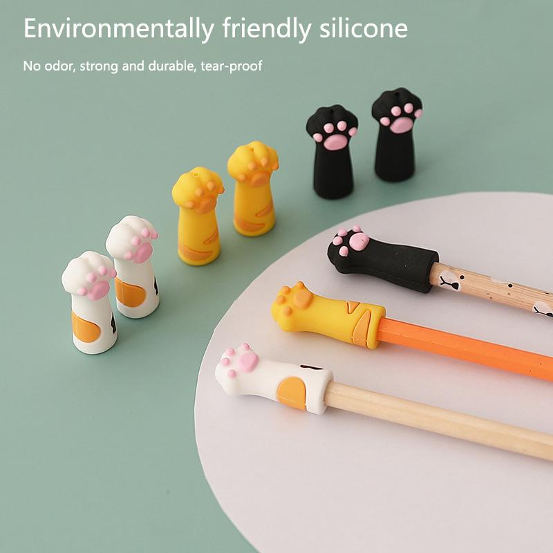 3 шт. Милый колпачок для карандаша в виде кошачьей лапки, симпатичные чехлы для ручек, заглушки для игл, силиконовый протектор, удлинитель для карандашей, школьные принадлежности