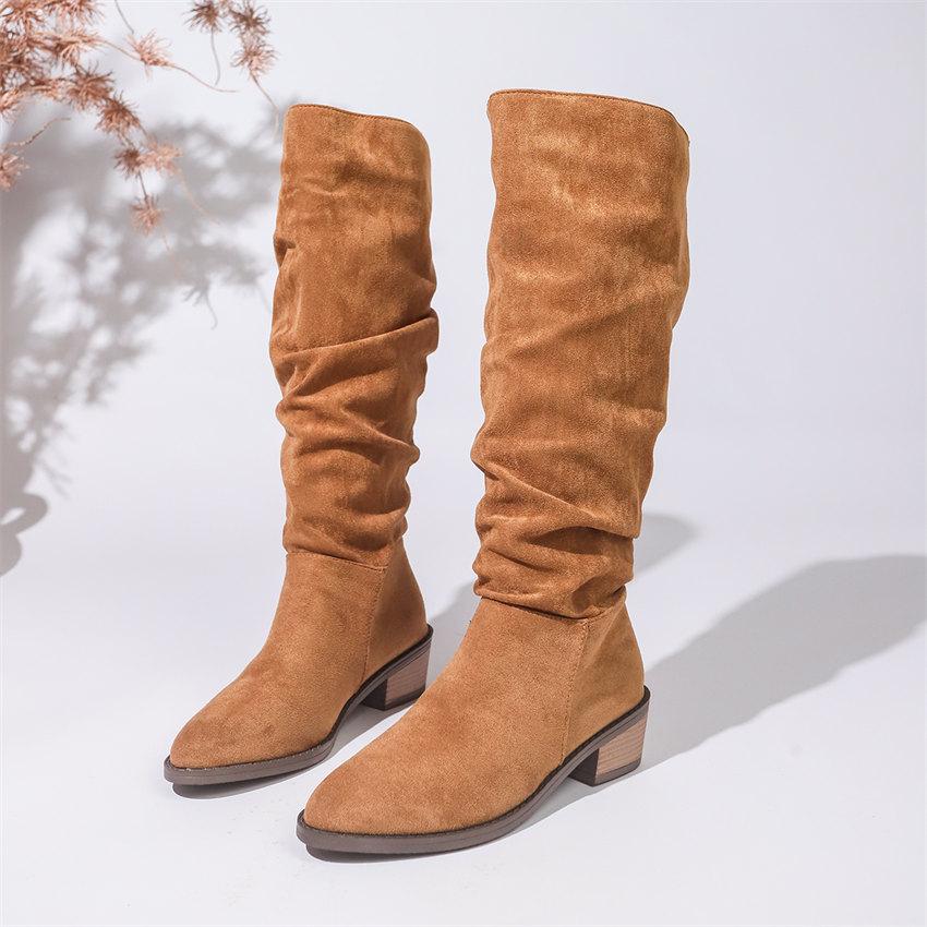 Trendy British Style Knee High Boots Women Retro Brown Long Boots Retro Brown Boots Women Autumn Suede Knee Casual Boots Size 43