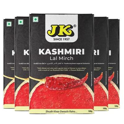 JK Кашмири МИРЧ Порошок 100г*5 (Пакет из 5) - Чистый и натуральный | Собранный вручную высушенный на солнце перец чили | Без добавления красителей | 100% аутентичный вкус