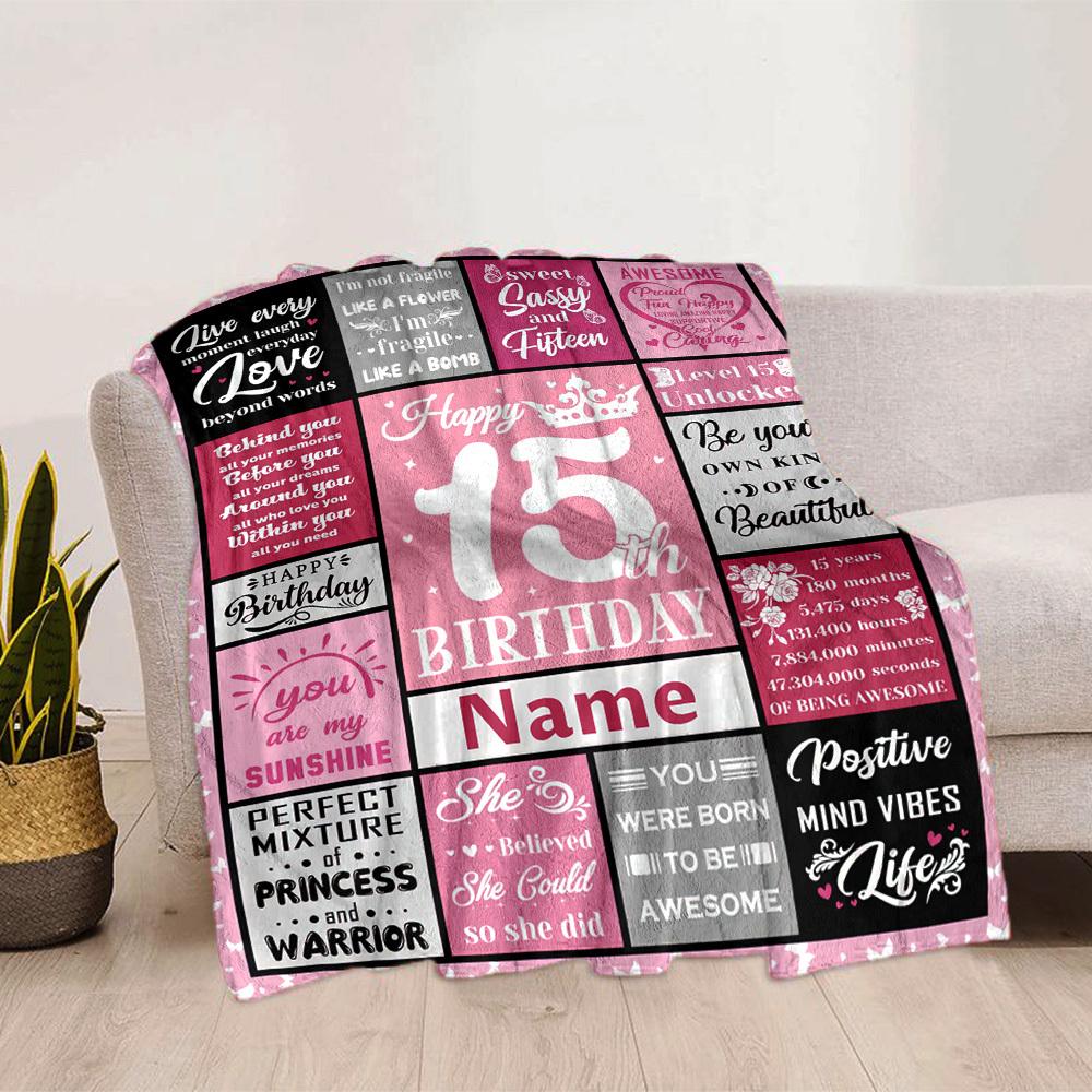 Sweet Sassy And Fifteen Birthday Blanket Personalized Gift For Her Soft Fleece Throw Blanket For Couch Bed Office Suitable For Birthday Anniversary