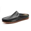 Italian Men Slippers Genuine Leather Loafers Moccasins Outdoor Non-Slip Black Casual Slides Summer Spring Fashion Shoes 2022