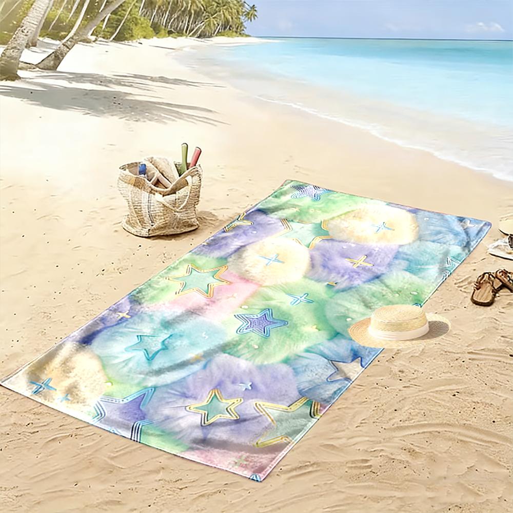 Pastel Starry Fluffy Pattern Beach Towel Beach towel quick-drying for travel outdoor sports jogging beach and swimming