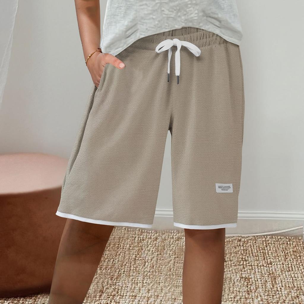 Женские спортивные шорты, повседневные свободные однотонные шорты с эластичной резинкой на талии