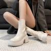 White Short Boots for Women, Small Height-increasing Elastic Thin Boots, Waterproof Table 2024 Autumn New Thin Martin Boots