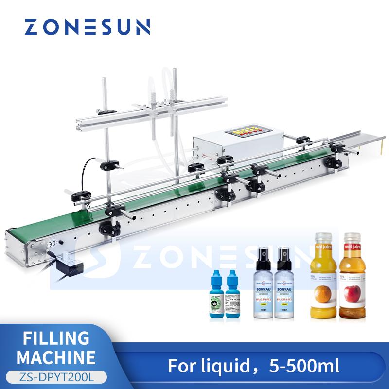 ZONESUN ZS-DPYT200L Automatic Water Milk Filling Machine Perfume Juice Bottle Vial Double Heads With Longer Conveyor