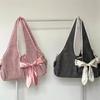 Сумка-тоут Harajuku большой емкости для женщин Fairycore Aesthetic Bow Chic Grey Handbag Женская винтажная симпатичная сумка через плечо