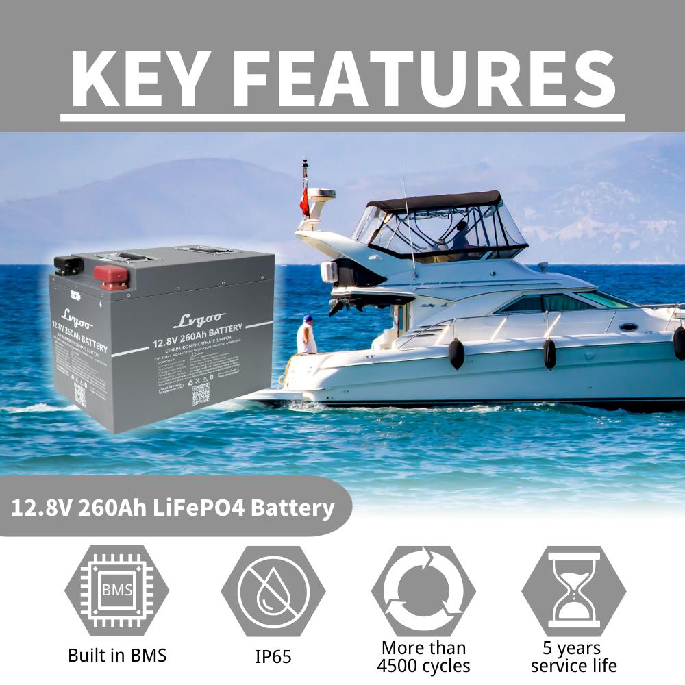 12V 130AH 260AH LiFePO4 Battery Pack Grand A Cells Lithium Iron Phosphate Bulit-in BMS Rechargeable Battery NO TAX for RV