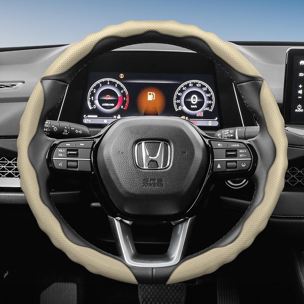 ZAG1 Steering Wheel Cover Suitable for Honda, Wave-Shaped Sporty Design, Breathable Leather, Segmented Design, Non-Slip, Sweat-Absorbent Protective C