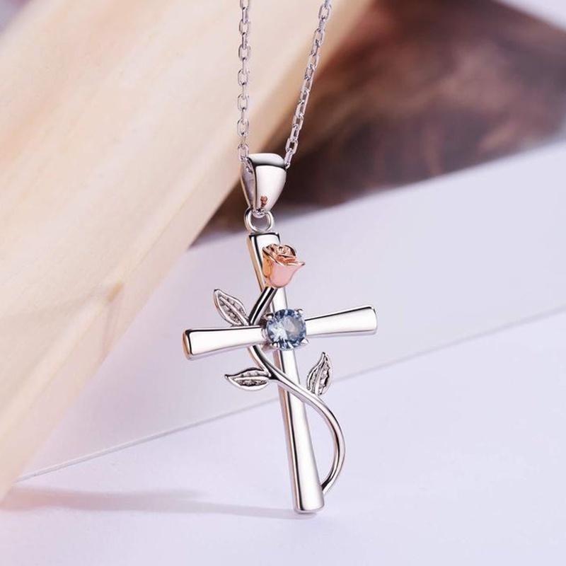 Изысканное модное ожерелье с крестом и розой для женщин, свадебное романтическое ожерелье на ключице, ювелирное изделие, подарок