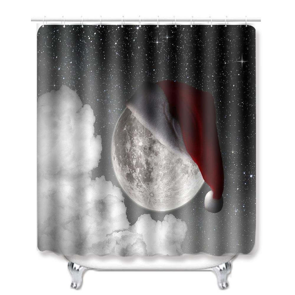 Christmas Shower Curtain Floor Mat Combination Four-Piece Set Bathroom Toilet Carpet Shower Room Mat Foot Mat