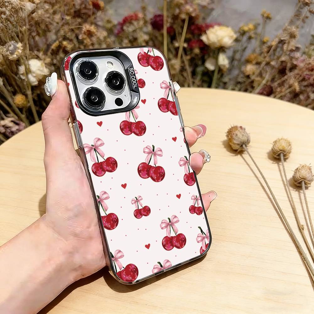 Милый чехол с вишней для iPhone 17,16,15,14,13,12,11 Plus,Pro Max,XS,Разноцветный Серебристый Черный Чехол