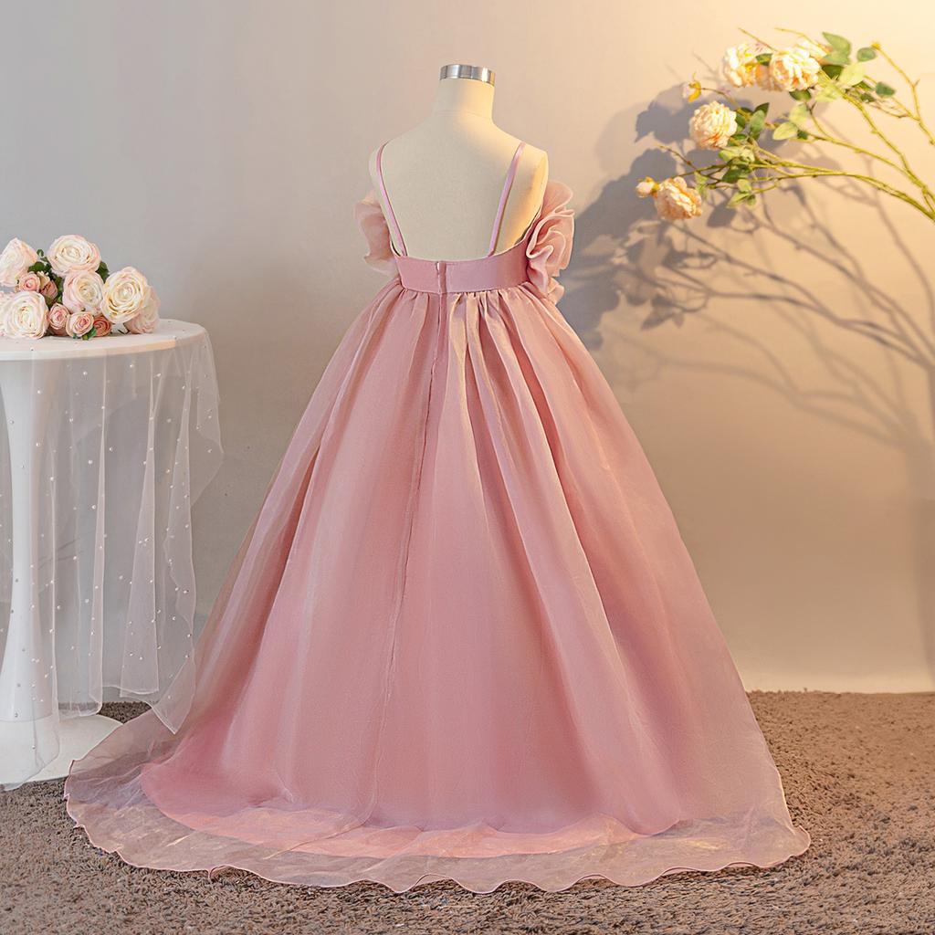 Flower Girl Princess Dress For Weddings Summer Kid Formal Bow Long Gown For School Evening Party Children New Year Cloth LP662