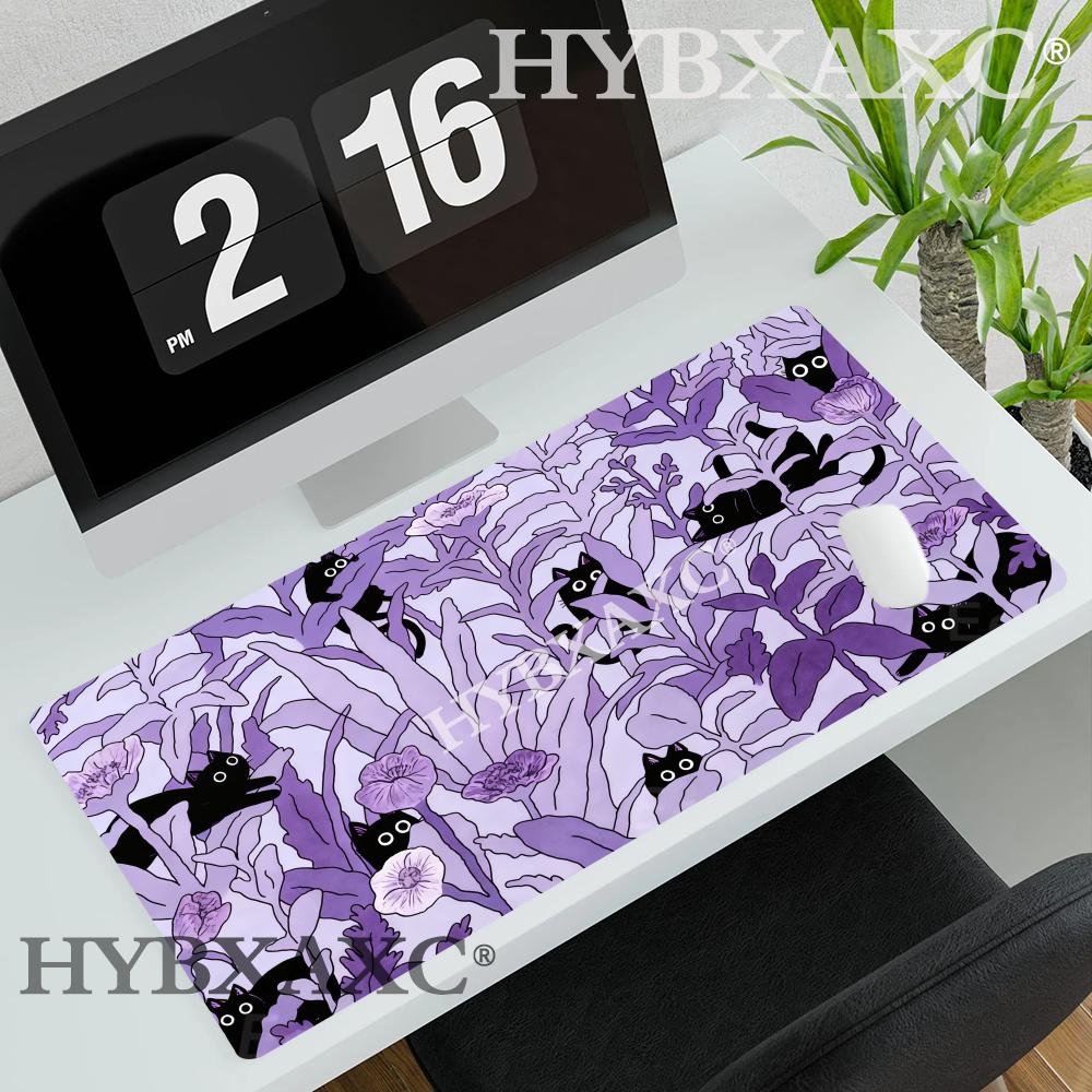 HYBXAXC Cute Black Cat Mouse Pad Large Keyboard Mousepad Rubber Extended Pink Purple ESpoarts Desk Pad Gamer Design Deskmat