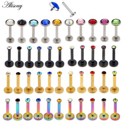 Alisouy, 1 шт., серьги из нержавеющей стали для хряща, плоский драгоценный камень, кристалл, 16 г, губная серьга, пирсинг для козелка, кольца, спираль, серьги-гвоздики для ушей, украшения для тела
