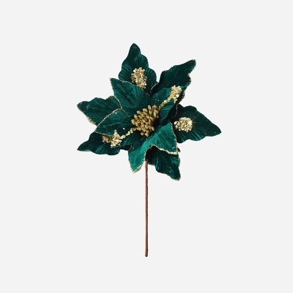Flannel Fabric Christmas Artificial Flowers Glitter 28cm Xmas Decorative Flowers Plastic DIY Glitter Poinsettia Christmas Decor