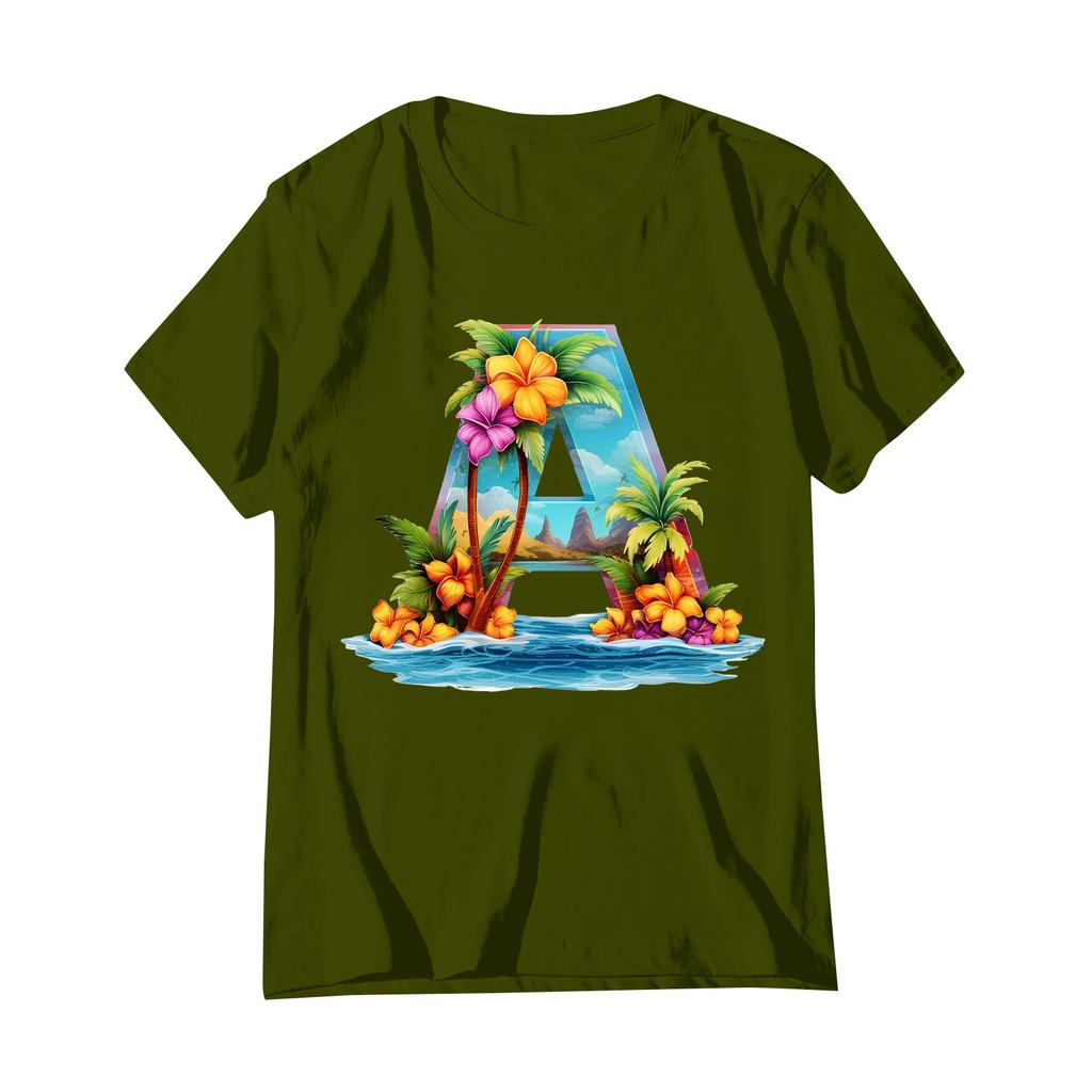 Women's Fashion Printed Casual Pleated Round Short Sleeve T-Shirt Top