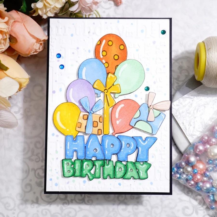 Balloons and Happy Birthday Metal Cutting Dies Set for DIY Scrapbooking Greeting Card Making Paper Embossing Craft