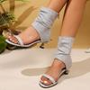 Cloth Stiletto Sandals Summer New Round Head One Line Belt Bag Heel Back Zipper Anti-slip Wear Heel Shoes