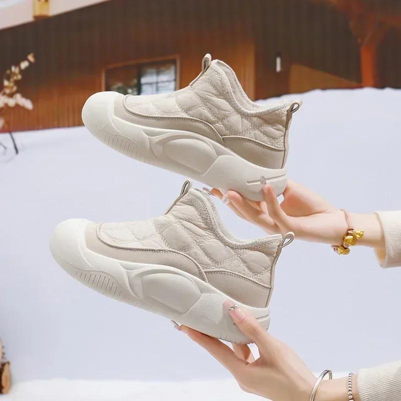 Модные утолщенные плюшевые зимние кроссовки для женщин зимние толстые подошвы теплые хлопковые туфли женские модные нескользящие на платформе Zapatillas De Mujer