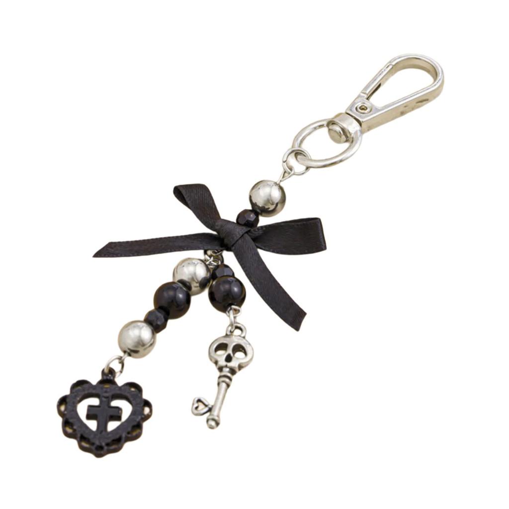 Elegant Bowknot Heart Crucifix Keychain for Women Stylish Key Chain Accessory Religious Symbol Keyring Accessories