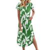Women's Casual Comfortable V Neck Loose Hem Split Vacation Short Sleeve Floral Long Dresses