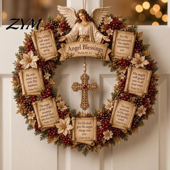 Catholic Housewarming Presents Christian Bible Verse Christmas Wreath, Pine Cones Decor, Religious Pastoral Thanksgiving Gifts Scripture Wreath