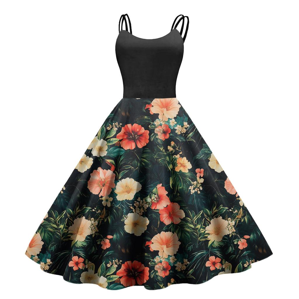 Women's Casual Fashion Print Sexy Off Shoulder Punk Retro Dress Retro Dress Dress