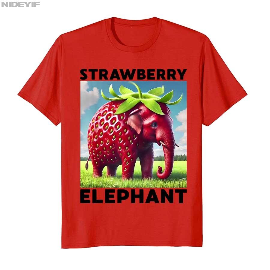 Strawberry Elephant Italian Brainrot Meme T-shirt ForUnisex 100% Cotton T Shirts Short Sleeve Tops P477