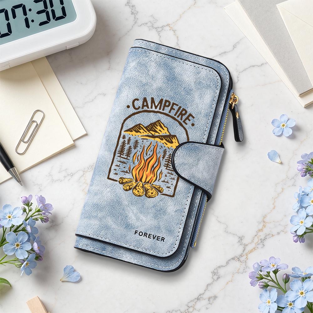 Campfire Print Forever Long Wallet Outdoor Style Multi Slot Purse Portable Fashion Daily Wallet