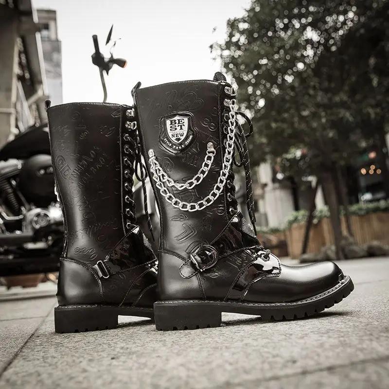 Fashion 2024 New Fashion Men Boots Trend Korean Style Motorcycle Boots Metal Decoration Platform Boots Men Comfortable Walking Shoes