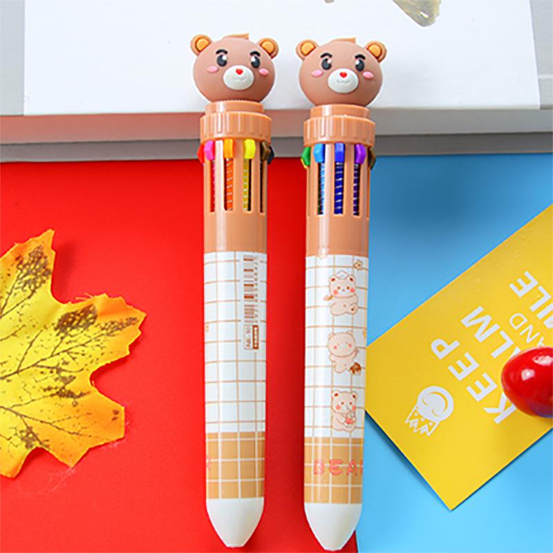 Cartoon Multi-Color Ballpoint Pen - 10 Colors for Cute Graffiti and Art, Ideal for Students