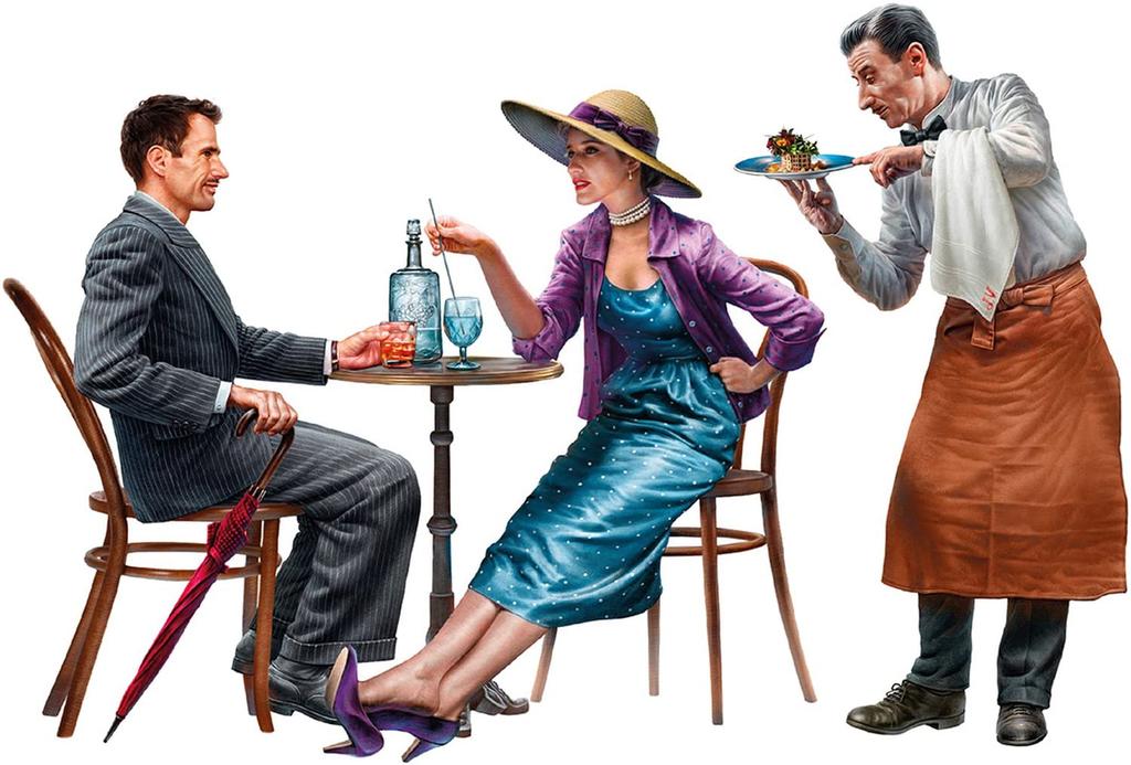 Miniart French Citizen In a Cafe 3 Figures Plastic Model MA38062 1/35 1930-1940s