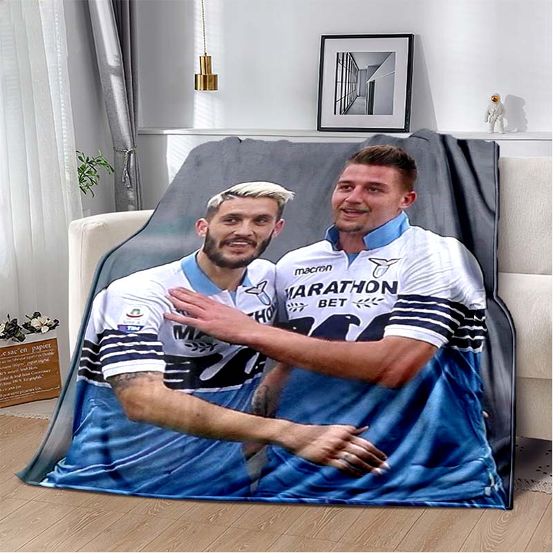 Vintage Lazio Football Star Light Blue Eagle Jersey Portrait Flannel Blanket Soft Warm Lightweight Sports FanWashable Throw Blanket Sofa Bedroom Decor