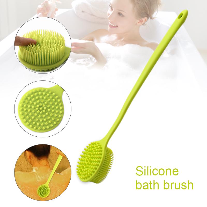 Silicone Bath Brush Long Handle Shower Scrubber with Massage Points for Deep Cleaning