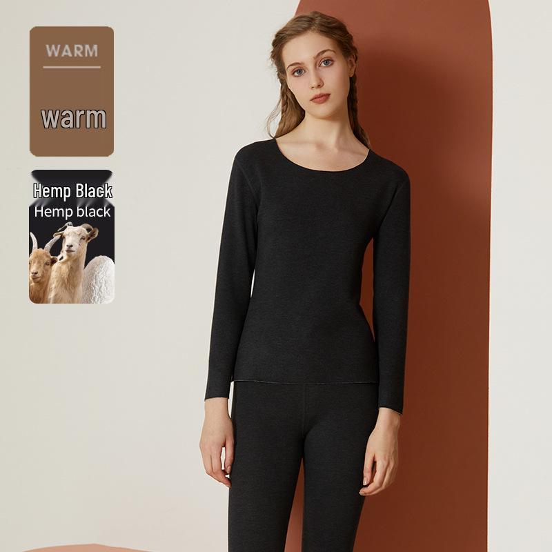 Women's Cashmere Silk Seamless Warm Underwear Set - Fleece-Lined Base Layer for Autumn and Winter